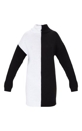 Black/White Colour Block Roll Neck Jumper Dress | PrettyLittleThing USA