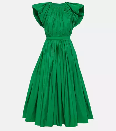 Taffeta Pleated Midi Dress in Green - Alexander Mc Queen | Mytheresa