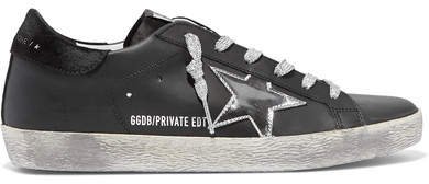 Superstar Distressed Leather And Suede Sneakers - Black