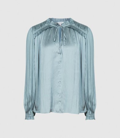 Everley Teal Pleat Detailed Blouse – REISS