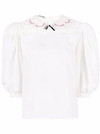 Miu Miu rounded-collar puff-sleeve blouse - FARFETCH