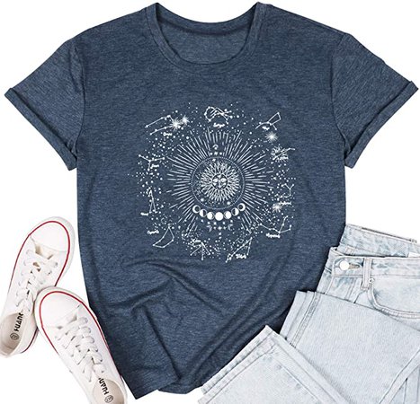 Astrology T Shirts Women Zodiac Shirts Taurus Aries Tshirt Birthday Gift Funny Horoscope Tee Short Sleeve Tops Blue at Amazon Women’s Clothing store