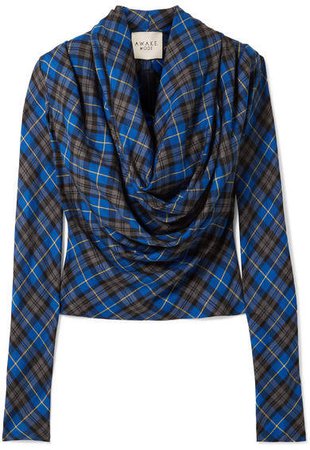 Blue Highlander Rollercoaster Draped Checked Twill Blouse