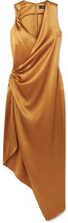 Draped Asymmetric Silk-charmeuse Midi Dress - Gold