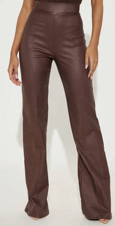 Tall Victoria High Waisted Dress Pants Faux Leather 37 - Brown