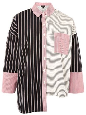 Half and half striped button up