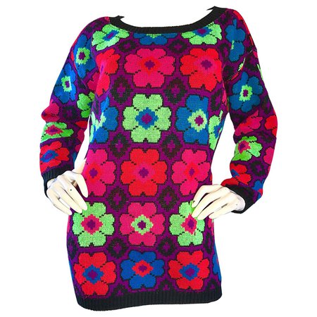 1980s Betsey Johnson Punk Label One Size Intarsia Flower Sweater Jumper 80s For Sale at 1stDibs | betsey johnson sizing, betsey johnson 1980s, 1980s jumper