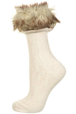 white fur socks