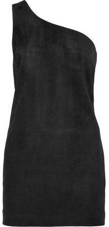 One-shoulder Suede Mini Dress - Black
