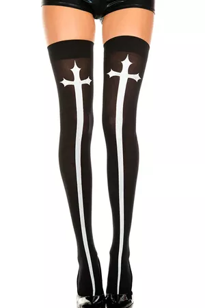 New Sexy Thigh High Stockings 2 Colors Cross Print Stockings LC79718-in Stockings from Underwear & Sleepwears on Aliexpress.com | Alibaba Group