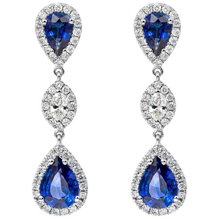 Ruchi New York Blue Sapphire and Diamond C Shape Earrings For Sale at 1stDibs