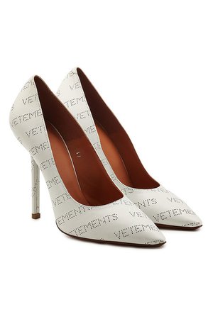 Vetements - Perforated Logo Leather Pumps - white