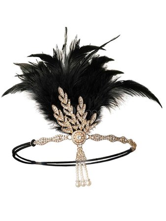 Flapper Dress Accessories Feather Rhinestone Halloween Black Flapper Headband 1920s Great Gatsby Accessory - Milanoo.com