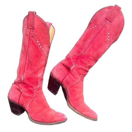 Vintage Pink Suede Leather Cowboy Boots / Western Cowgirl - Etsy Australia