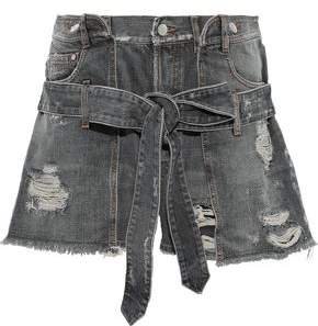 Layered Distressed Denim Shorts