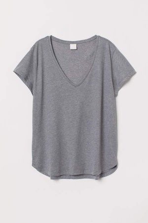 V-neck Cotton T-shirt - Gray