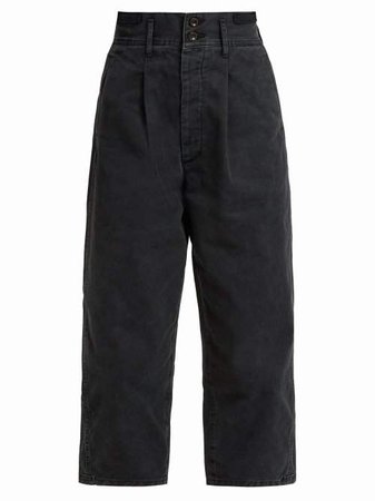 Cropped Cotton Twill Trousers - Womens - Black