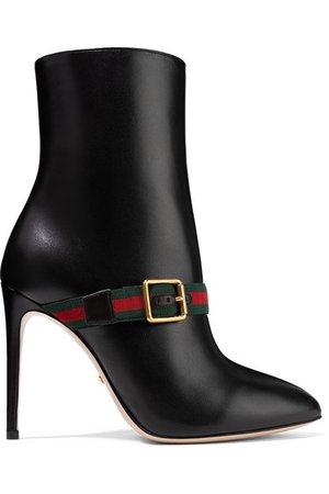 Gucci | Sylvie grosgrain-trimmed leather ankle boots | NET-A-PORTER.COM