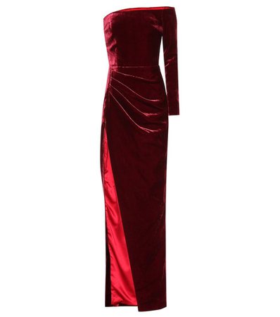 Rasario, Red One-shoulder Velvet Gown