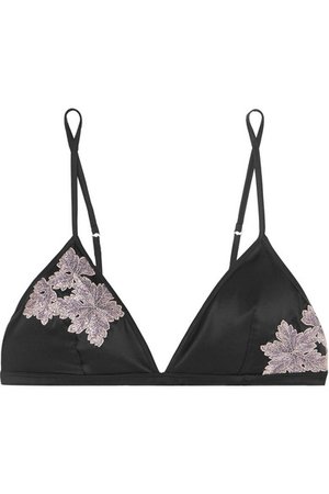 Coco de Mer | Midnight Vine embroidered silk-blend satin soft-cup triangle bra | NET-A-PORTER.COM