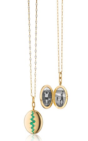 18k Yellow Gold "catherine" Staggered Emerald Locket Necklace By Monica Rich Kosann