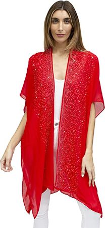 Jessica McClintock Geometric Rhinestone Border Sheer Cardigan Kimono at Amazon Women’s Clothing store