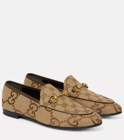 Gucci Jordaan Maxi GG Canvas Loafers in Brown - Gucci | Mytheresa