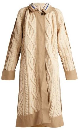 Cable Knit Wool Blend Coat - Womens - Cream