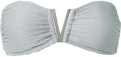 Helsinki Metallic Ribbed Bandeau Bikini Top - Silver