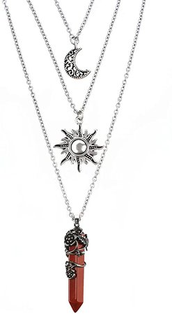 Amazon.com: MJartoria Gothic Necklaces Chakra Sun and Moon Charm Pendant Multlayered Alloy Chain Choker Necklace Set Gothic Jewelry(White): Clothing