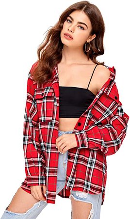 SweatyRocks Women's Long Sleeve Collar Long Button Down Plaid Shirt Blouse Tops at Amazon Women’s Clothing store