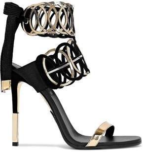 Laser-cut Mirrored-leather And Suede Sandals