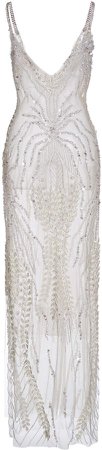 Rodarte Bead-Embellished Embroidered Chiffon Gown