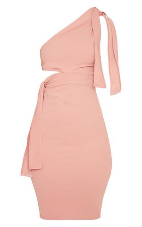 Dusty Pink Tie Detail One Shoulder Midi Dress | PrettyLittleThing