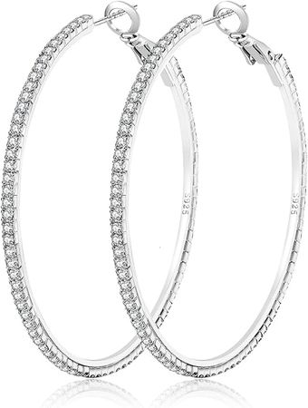 Amazon.com: MOROTOLE 925 Sterling Silver Rhinestone Hoop Earrings Fashion Thin Silver Rhinestone Hoops Hypoallergenic Big Silver Hoops Earrings for Women Girls Jewelry Gifts 20/30/40/50/60/70mm Silver Hoops: Clothing, Shoes & Jewelry