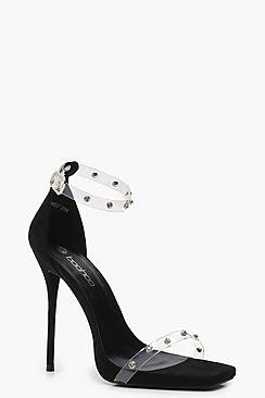 Tia Embellished Clear Strap 2 Part Heels