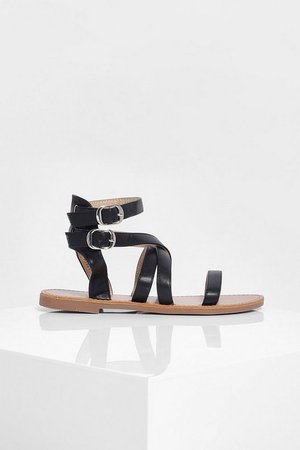Multi Strap Sandals | boohoo black