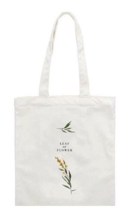 white canvas tote with leaf and flower design