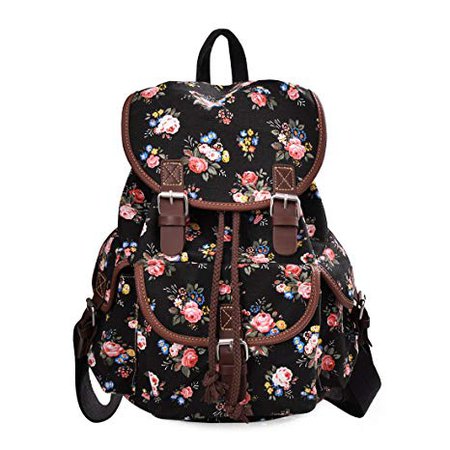 Epokris Black Backpack for Girls Floral School Bags for Girls Backpack Book Bag for Girls Daypack Floral Backpack for