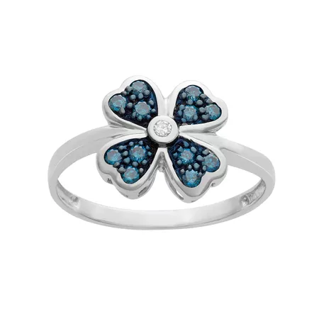 1/4 Carat T.W. Blue & White Diamond Sterling Silver Clover Ring