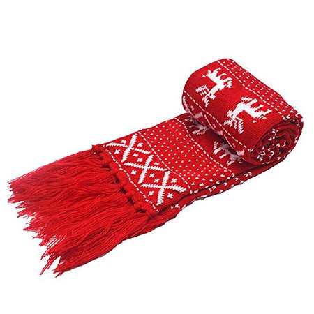 Felice Winter Scarf with Tassel Adult/Child Reindeer Snowflake Knit Scarf Lovely Christmas Scarf (red) at Amazon Women’s Clothing store