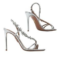 Aquazzura Chateau Crystal-Embellished Metallic Leather Sandals In Silver | ModeSens