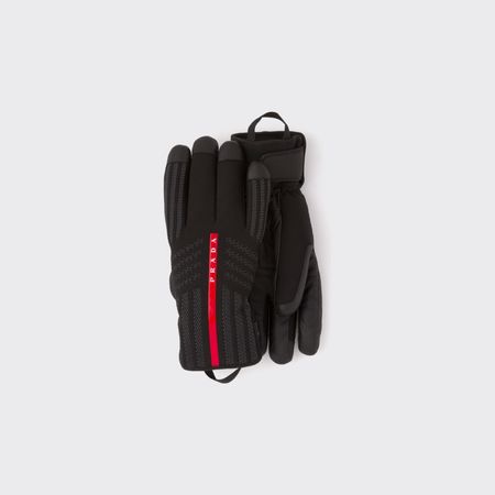 Black GORE-TEX, leather and knit ski gloves | Prada