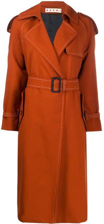 contrast stitching belted trench