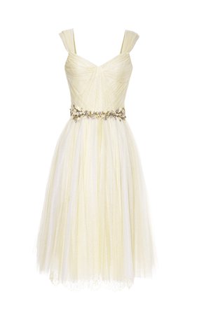 Daffodil Chantilly Lace And Tulle Cocktail Dress by Marchesa | Moda Operandi