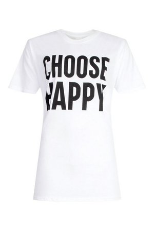 Choose Happy Printed T- Shirt | boohoo white