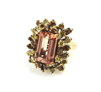 Vintage Tourmaline and Irradiated Diamond Cluster Ring