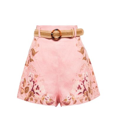 Zimmermann - Rosa floral high-rise linen shorts | Mytheresa