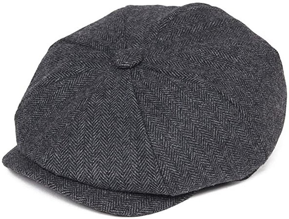 BOTVELA Men's 8 Piece Wool Blend Newsboy Flat Cap Herringbone Tweed Hat (Black, 7 3/8) at Amazon Men’s Clothing store