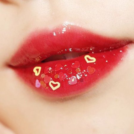 Red Lip Gloss with Heart Glitter